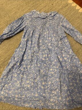 Orient Express Blue Floral Smocked Long-Sleeve Dress